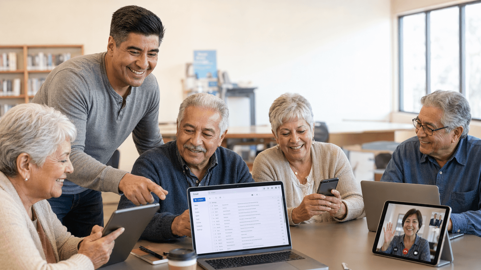 Paul Rodriguez helping older adults with technology